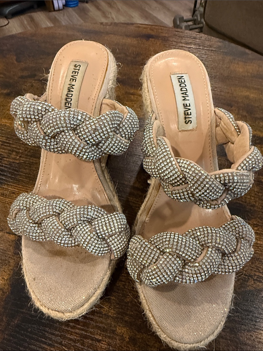 Steve Madden Nude Braided Rhinestone Espadrille Wedges